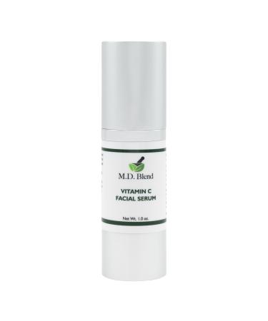 M.D. Blend Professional Vitamin C Serum for Face with L-Ascorbic Acid 10% and Hyaluronic Acid. Refreshing Anti-Aging Face Treatment. Illuminating Hydrating Serum for Women and Men. 1floz Pump