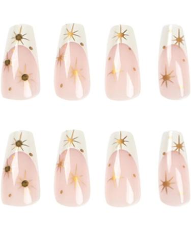 Justotry 24 Pcs Long White French Press On Nails with Diamonds Patterns - Acrylic False Nails for Nail Art Decoration - Buy Online on GoSupps.com