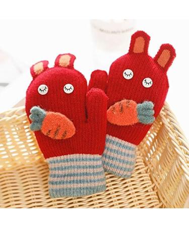 Kids Toddlers Knitted Gloves Mittens | Fleece Lined | Cartoon Design | Xmas Gift | Red - Buy Online on GoSupps.com