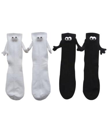 Funny Magnetic Suction 3D Doll Couple Socks | Unisex Couple Holding Hands Socks Magnetic Hand Holding Socks Couple Holding Hands Funny Socks Mid Tube Cute Socks Funny Gifts 2pcs