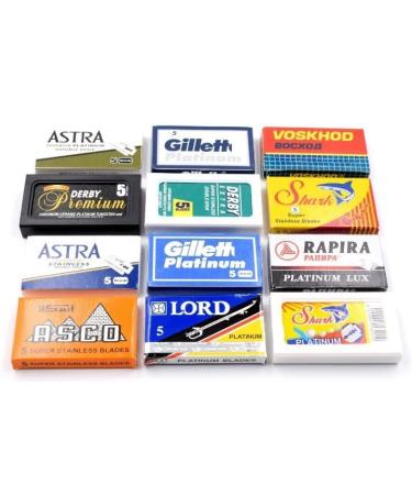 Astra-Derby-Shark-Voskhod-Rapira-Lord 60 Quality Double Edge Razor Blades Sampler (12 different brands)