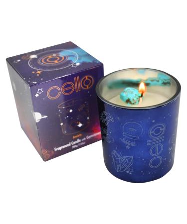 Cello Celestial Scented Candle with Turquenite Gemstones. A Metallic Blue Candle with Blue Crystals. The Ideal Astrology Gifts Suitable Candles for Men & Candle Gifts for Women. Turquenite Small