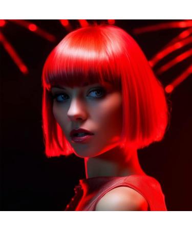 Party Wigs Wig Cap and Sunglass Set Short Bob Hair Wigs Straight with Flat Bangs Synthetic Colorful Cosplay Daily Party Neon Wig for Women (Red) - Buy Online on GoSupps.com