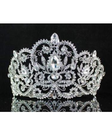 Janefashions Victorian Clear White Austrian Rhinestone Crystal Tiara Crown With Hair Combs Princess Queen Headband Headpiece Jewelry Beauty Contest Birthday Bridal Prom Pageant Silver T1505 (Clear)