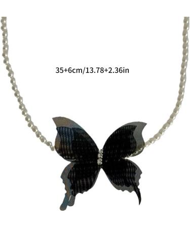 Shop Oralgo's Stylish Black Butterfly Necklace | Fashion Jewelry with Imitation Pearls & Rhinestones | Perfect for Any Occasion - Buy Online on GoSupps.com