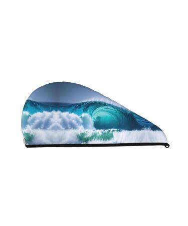 Ocean Wave Coral Velvet Dry Hair Cap Caps with Buttons for Drying Curly Long & Thick Hair Anti Frizz