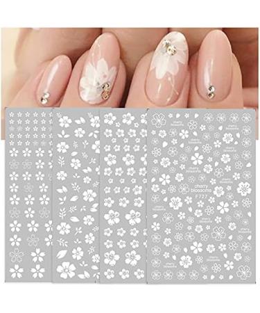 Spring Cherry Blossom Nail Art Stickers Decals - 8 Sheets 3D Self Adhesive Pegatinas, Gold White Flower Design for Manicure - Women Girls Kids - Buy Online on GoSupps.com