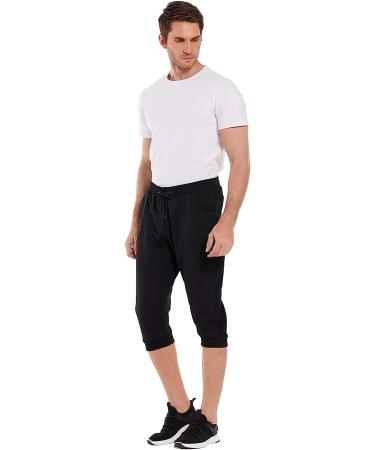 HDE Men's 3/4 Workout Jogger Yoga Capri Shorts with Pockets - Large Black - Buy Online on GoSupps.com
