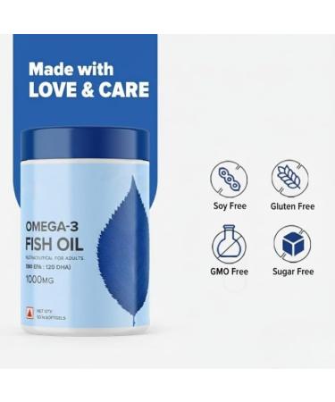 Omega 3 Fish Oil 1000mg (180 EPA 120 DHA) 50 softgels Natural Nutrition Supplement for Muscle Heart & Skin - Buy Online on GoSupps.com