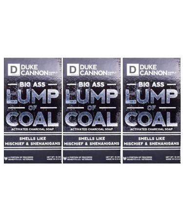 Duke Cannon Supply Co. Big Ass Lump of Coal - Holiday, Large Men's Bar Soap, Activated Charcoal, Exfoliating, Bergamont, 3-Pack of 10 oz Bar Soaps Lump of Coal 10 Ounce (Pack of 3)