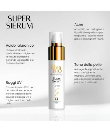 Dea Bio.50 ml with hyaluronic acid vitamin C aloe vera and lactobionic acid. Exceptional anti-aging treatment with Bergamot stimulates collagen. - Buy Online on GoSupps.com