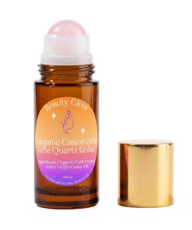 Organic Cold Pressed Castor Oil with Rose Quartz Roll On for Face & Body Made in USA Hexane Free Pure for Skin Brows & Lashes Massage Castor Oil Packs 1.69 Oz