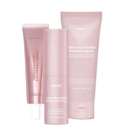 PROOT Hibiscus and Honey Firming Cream Eye Cream & Multi Balm Bundle | Hibiscus and Honey Firming Collection For Face Neck Eyes and Body | Neck Firming Serum and Balm With Skin Bounce Complex