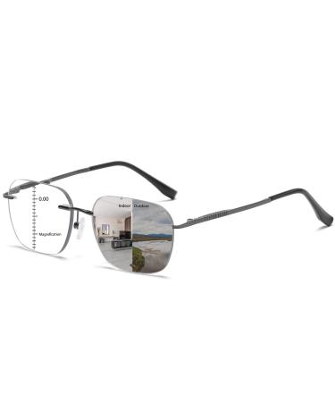 Photochromic Multifocus Progressive Rimless Reading Glasses Men Women Anti Blue Light Transition Multifocal Readers Clear 2.5 x