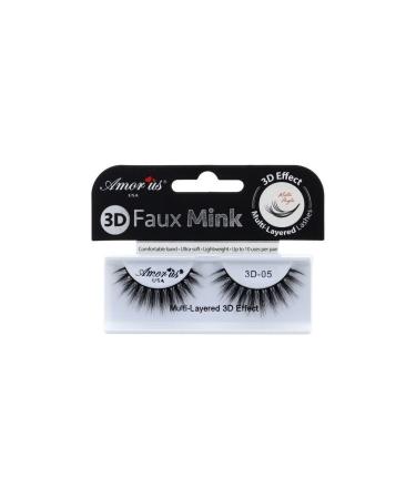 Amorus 3D Hand made Faux Mink Lashes 05 Black Nature fluffy light Reusable (12 pack) 1 Count (Pack of 1)