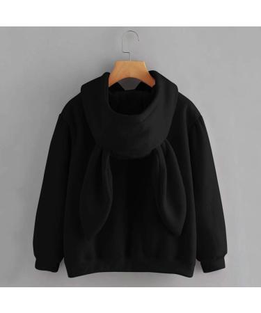 Geilisungren Women's Cute Rabbit Ear Hoodie Coat - Warm Cat Printed Sweatshirt Long-Sleeved Pocket Blouse Black - Buy Online on GoSupps.com