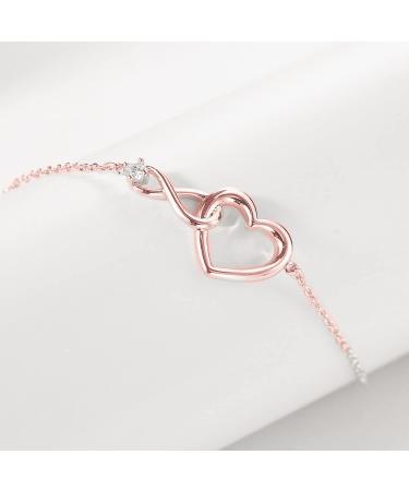 Infinity Bracelets for Womens Jewellery Silver Plated Bracelet ladies Love Heart Bracelets Gifts Crystal Bracelet with Zircon Adjustable Heart Bracelet for Women Teen Girls Charms Xmas Rose Gold - Buy Online on GoSupps.com