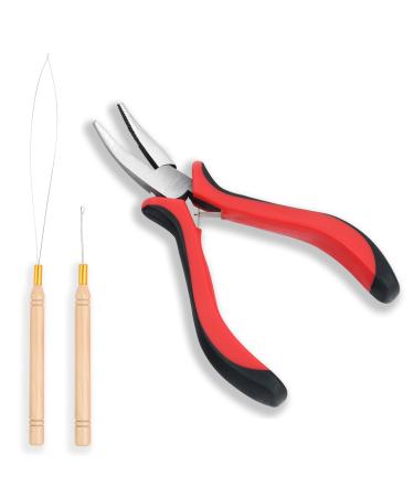 Neitsi 3pcs Kit for Micro Link Hair Feather Extensions: Pliers  Micro Pulling Needle  and Loop Threader PliersSetWood