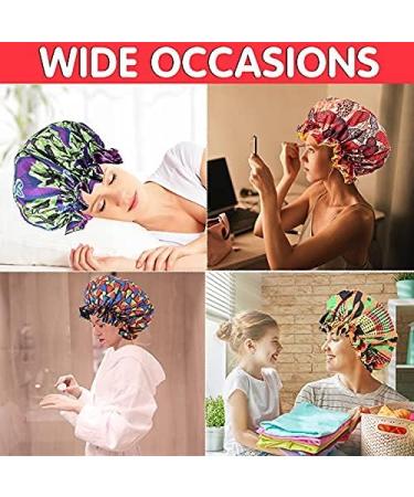 Janmercy African Satin Bonnet Set - 4 Pieces | Extra Large Double Layer Sleep Cap for Women & Girls | Adjustable Buckle | Reversible Night Hair Bonnets - Buy Online on GoSupps.com