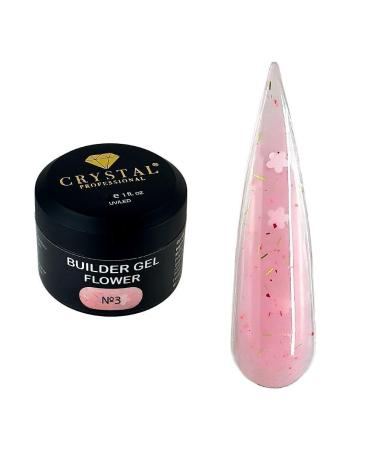 Crystal Professional Gel Builder - 30 ml - Gel nails with floral particles and medium consistency - Nail builder for creative extensions with a unique effect - Gel nail builder - Pink with