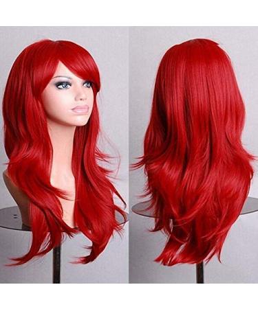 LFMDJF 70cm Wavy Red Wigs Fake Hairpieces Synthetic Hair Black Purple Pink Blue Wig for Women 28inches Sliver RED