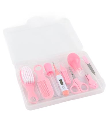 Baby Care Kit  9pcs Infant Health Kit Convenient Safe Daily Baby Personal Caring Set Nail Clipper Scissors Hair Brush Comb for Infant Health(Pink)