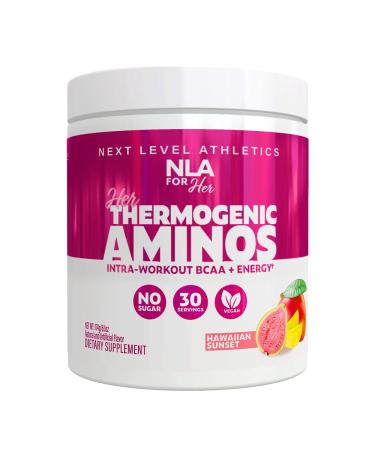 NLA for Her Thermogenic Amino - (Hawaiian Sunset - 30 Servings) Pre-Intra-Post-Workout BCAA Essential Amino Acids Powder for Women (w Caffeine) - Sustained Energy, Focus, Performance and Endurance