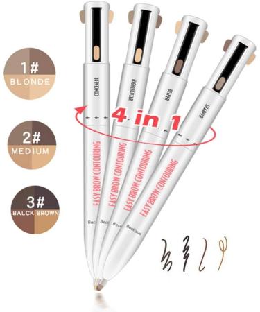 4-in-1 Eyebrow Contour Pen Waterproof Defining Highlighting Eye Brow Eyebrow Pencil Natural Brows Makeup Cosmetic Tool Black Brown - Buy Online on GoSupps.com
