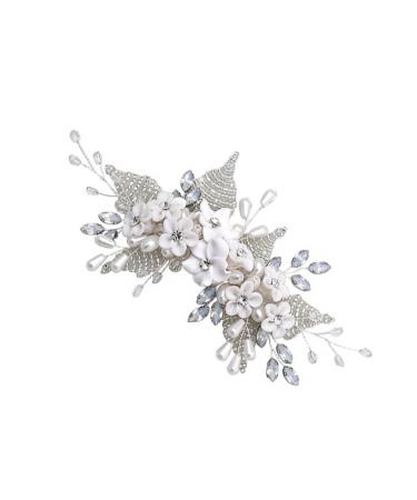 Angoily 1pc Bridal Headwear Chinese Decor Wedding Hair Clip Silver Rhinestones Bridal Hair Clip Tiara Flower Hair Comb Headdress Bride Hair Accessories Crystal Pearl Flowers