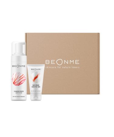 BeOnMe – SOS Dry Leather Kit, ORGANIC, VEGAN, NATURAL: Cleansing Foam, Delicate Hair Face Cream, Moisturizing, Soothing, Hyaluronic Acid, Aloe, Rough - Economy Gift Set