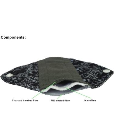 5 Piece Charcoal Bamboo Mama Cloth Menstrual Pads Reusable Sanitary Pads Pantyliner 8 Inch Bloom - Buy Online on GoSupps.com