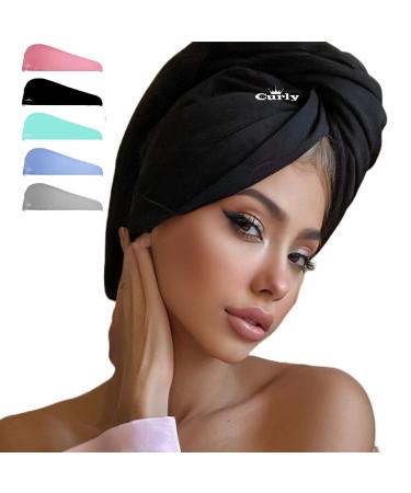 Cotton Hair Towel(Black)-Curly Queen - 100% Cotton T-Shirt Double Layer Material  Extra Large  Frizz Free  ldeal fo Every Hair Typer