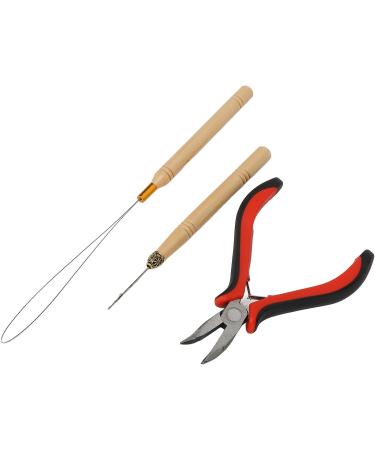 Hair Extension Tool Kit Wooden Handle Crochet Hook Aluminum Pulling Needle Hair Extensions Link Beads Kit Plier for Barber Shop - Buy Online on GoSupps.com