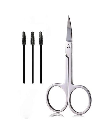 Eyebrow Scissors and Three Eyebrow Brushs, beard and nose trimming scissors eyelash with curved craft stainless steel scissors