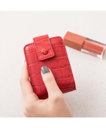 Aolaso Lipstick Case - Genuine Leather Lipstick Organizer with Mirror | Mini Cosmetic Storage for Women - Stylish Red Design - Buy Online on GoSupps.com