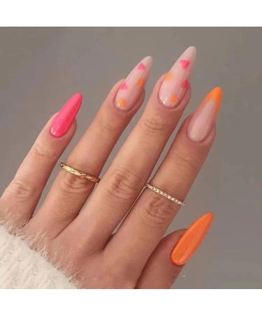 Sethexy Valentine's Day Mandel False Nails - 24 Piece Pink Heart Acrylic Press-On Nails for Women & Girls - Buy Online on GoSupps.com