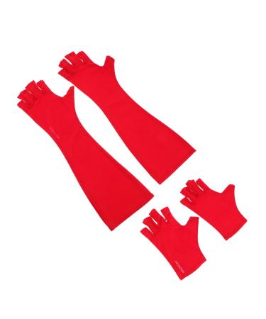 Beatifufu 2 Pairs Nail Gloves Manicure Gloves Anti- Gloves Nail Light Nail Art Tools LED Gloves Prevention Gloves Salon Supply Sun Protection Mj03 Polyester Red