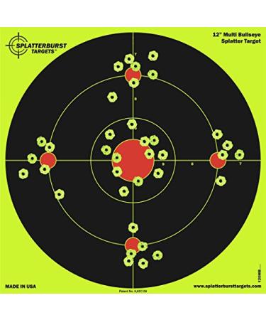 Splatterburst Targets - 12 inch Multi-Bullseye Splatter Target - Easily See Your Shots Burst Bright Fluorescent Yellow Upon Impact - Made in USA 25 Pack