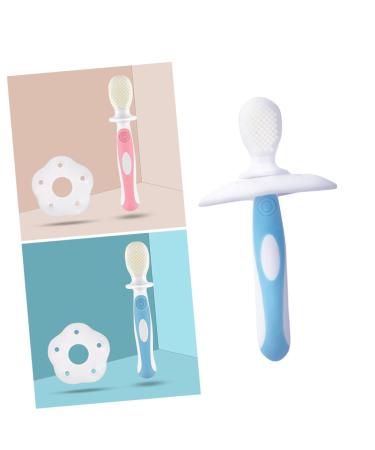 Healvian baby training toothbrush babies first toothbrush toddler children toothbrush made of silicone toothbrush with lid baby training brush teeth newborn soft fur baby toothbrush 1 piece (1 Pack) blue