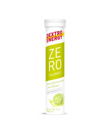Dextro Energy Zero Calories Limette - 12x20 effervescent tablets (12 pack) - Addition of sodium magnesium chloride calcium and potassium for electrolyte drinks supplement to workout sugar -free vegan lime 12 Pack