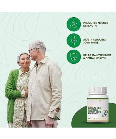 Calcium Magnesium Zinc Vitamin D K2 Folic Acid & B12 Vegetarian Tablets Bone & Joint Support Supplement | Calcium Supplement for Women Men - 120 Tablets (Pack of 1) - Buy Online on GoSupps.com