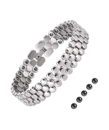 Jeroot Titan magnet hard tape 4 mm Zirconia bracelet for women bracelet Magnet women magnetic hardship energetix with size adjustment tool gift box (3500 Gauss) Argent A