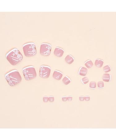 24Pcs Pink Press On Toenails with Cute Flower Design - Glossy Acrylic False Toe Nails for Women and Girls - Buy Online on GoSupps.com