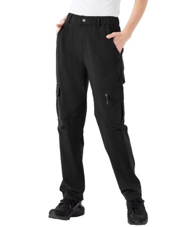 Rdruko Women's Hiking Cargo Pants Water-Resistant Quick Dry UPF 50+ Travel Camping Work Pants Zipper Pockets 01 Black Large
