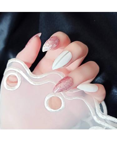 Sethexy Stiletto Matt False Nails 24 Medium Acrylic Press-On Fingernails for Women & Girls Complete Salon Art Design - Buy Online on GoSupps.com