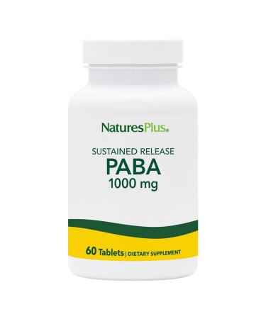 NaturesPlus PABA Sustained Release (para-Aminobenzoic Acid) - 1000 mg 60 Vegetarian Tablets - Skin Health Support Supplement Promotes Energy Production - Gluten-Free - 60 Servings
