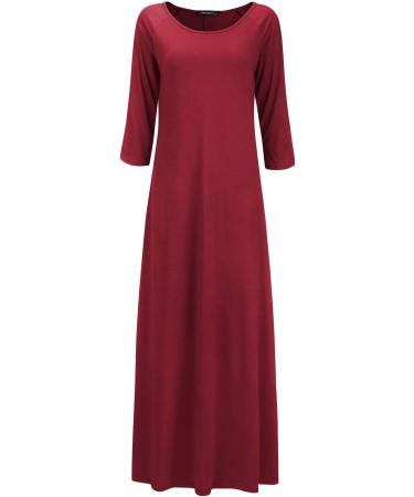 Jacansi Women's 3/4 Sleeve Maxi Dress with Pockets - Wine Red, XXL - Buy Online on GoSupps.com