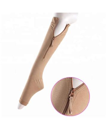 JHKJ Medical compression socks with zipper for women and men knee -high open toe support.