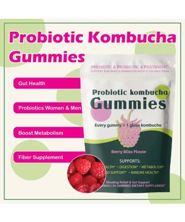 SPIANEST Probiotic Kombucha Gummies Berry Flavor Prebiotics Probiotics Postbiotics with Soluble Fiber Daily Digestive & Gut Support Vegan 30 Gummies (1) - Buy Online on GoSupps.com