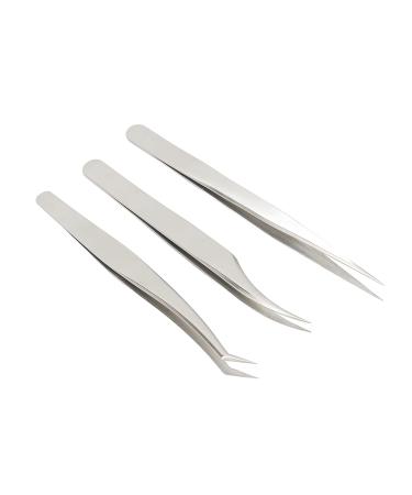 Premium Stainless Steel Eyelash Tweezers Set - 3 Pack for Salon & Home Use | Blackhead Extractor Tools - Buy Online on GoSupps.com